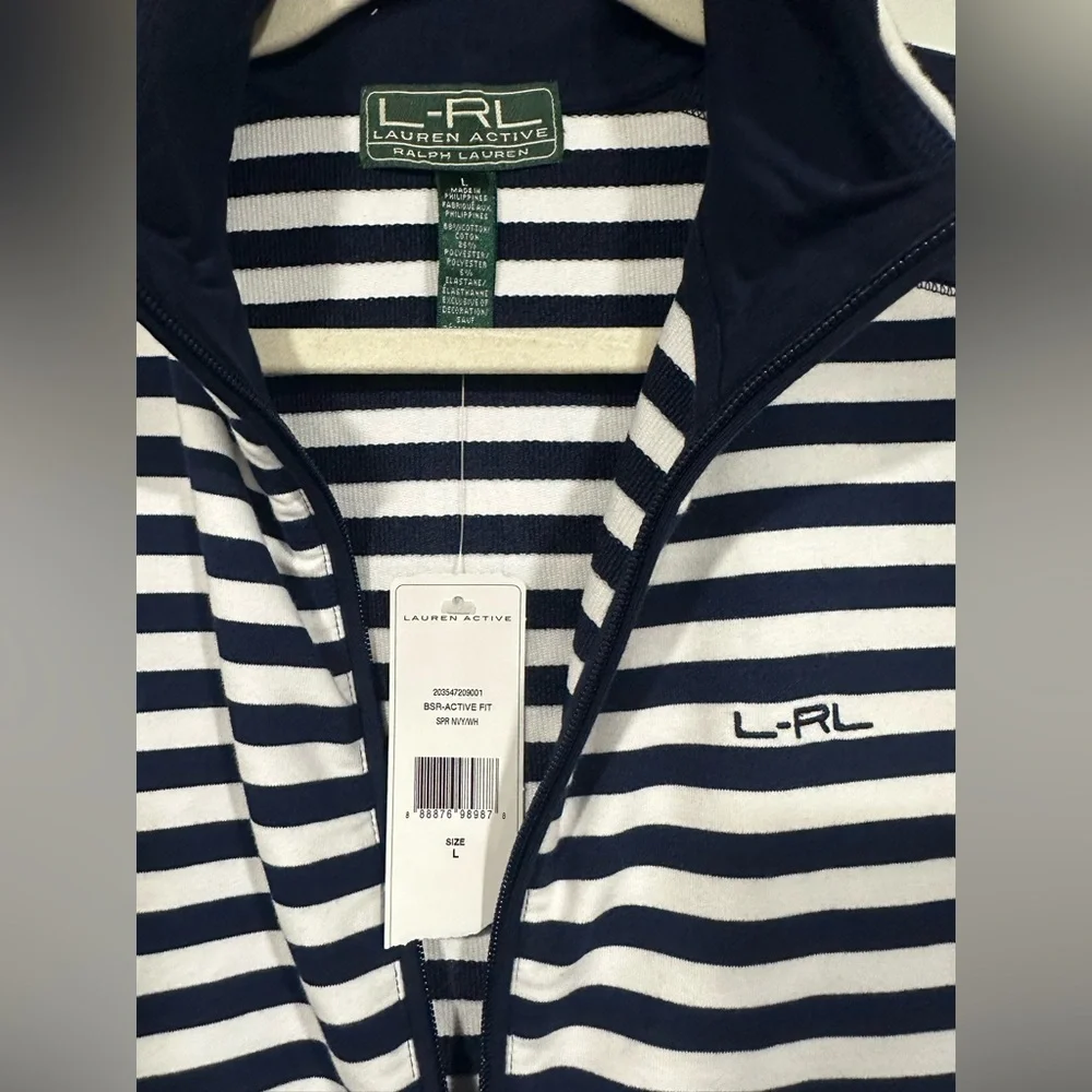 NWT Lauren Ralph Lauren Active Ralph Lauren Striped Full Zip Jacket Blue White